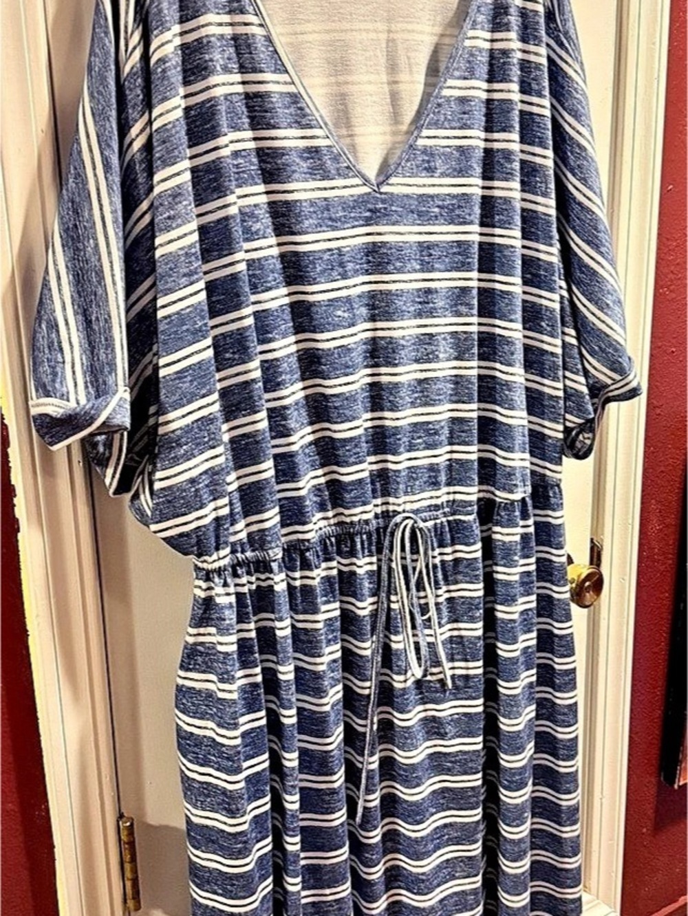 Striped Midi Dress in Blue & White 30 w bloomcjiv